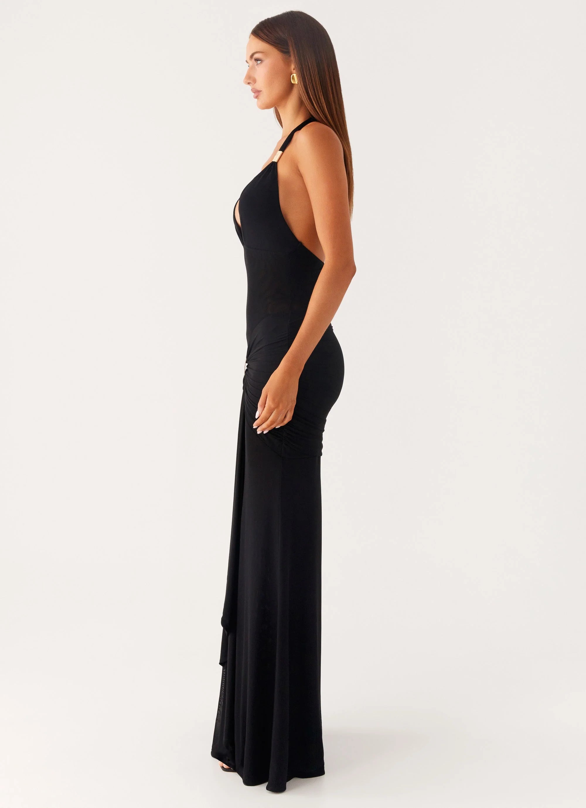 Miyah Halter Hardware Maxi Dress Black