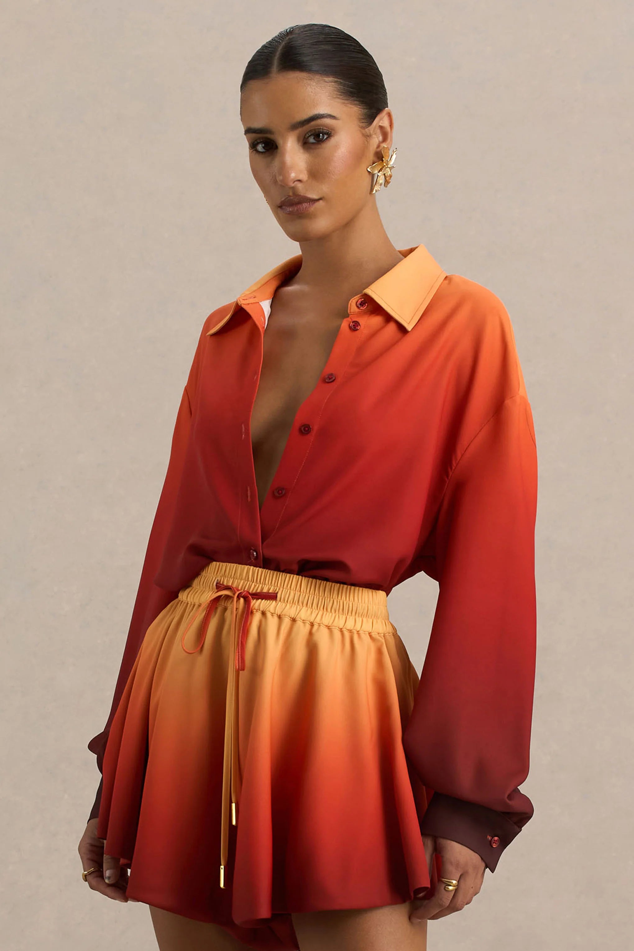 Rowan Ombre Satin Shirt with Plunge Neckline