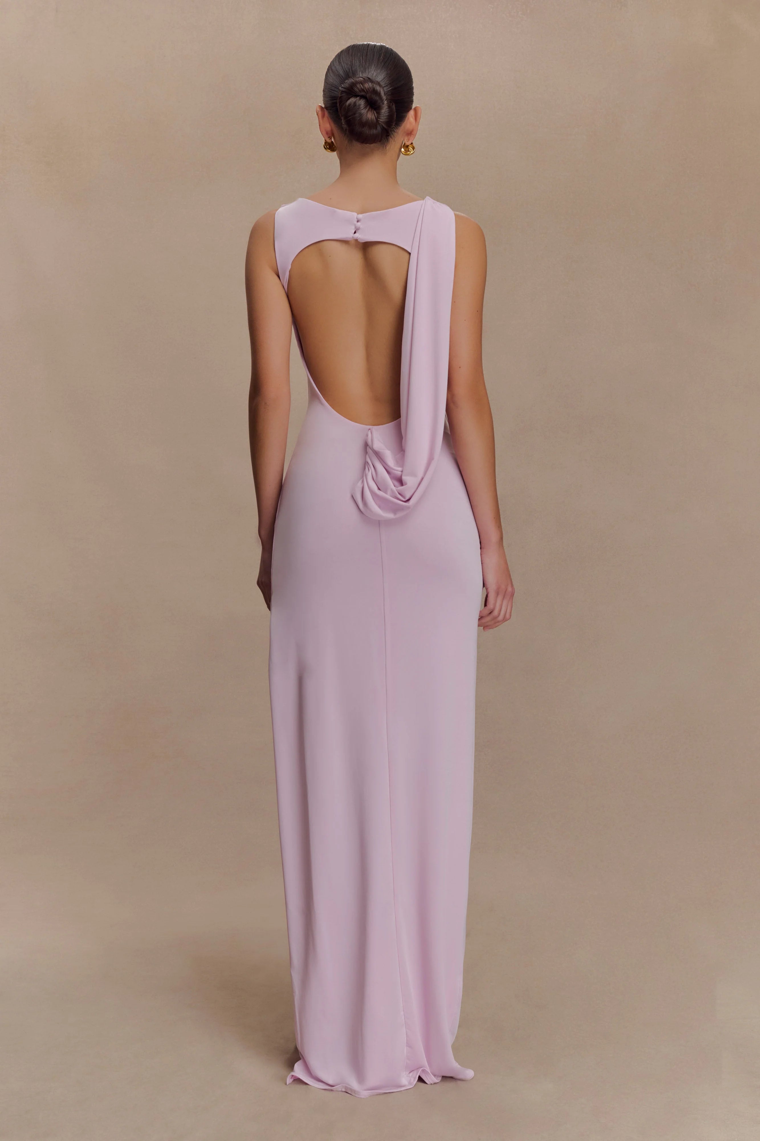 Henley Slinky Drape Maxi Dress Baby Pink