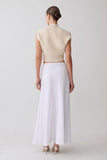 Selma Curved Waist Midi Skirt White