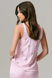 Arianna Pink Satin Scoop Neck Embellished Top