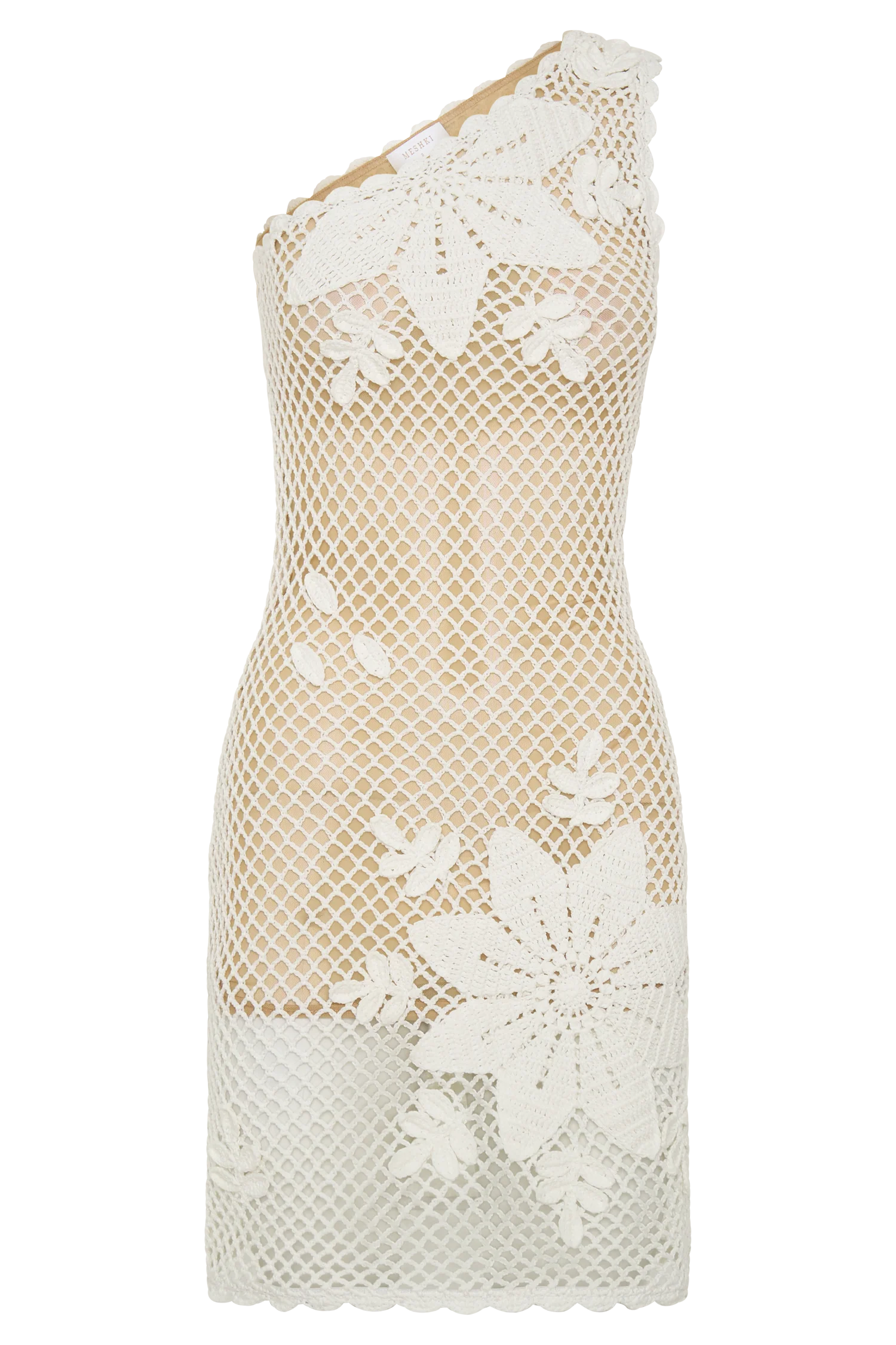 Barker Hand Crochet Knit Mini Dress White