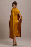 Nalda Mustard Square Neck Midi Dress With Cape Sleeves