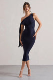 Adapt Navy Asymmetric Midi Dress With Tie Sleeve