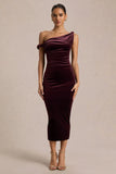 Carella Burgundy Velvet Twisted Asymmetric Midi Dress