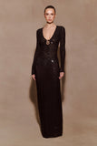 Acadia Diamante Long Sleeve Maxi Dress Black