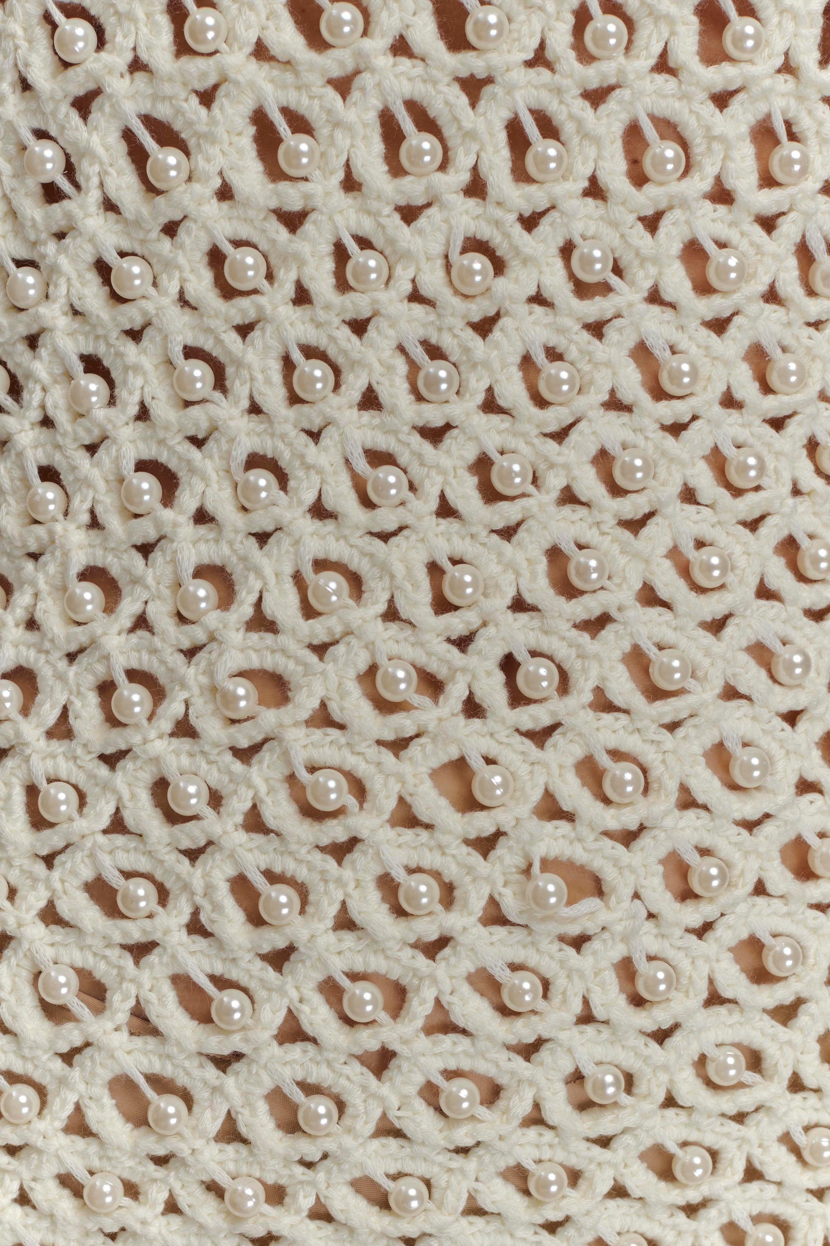Vanessa Hand Crochet Pearl Mini Dress Ivory