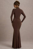 Tova Chocolate High Neck Long Sleeve Maxi Dress