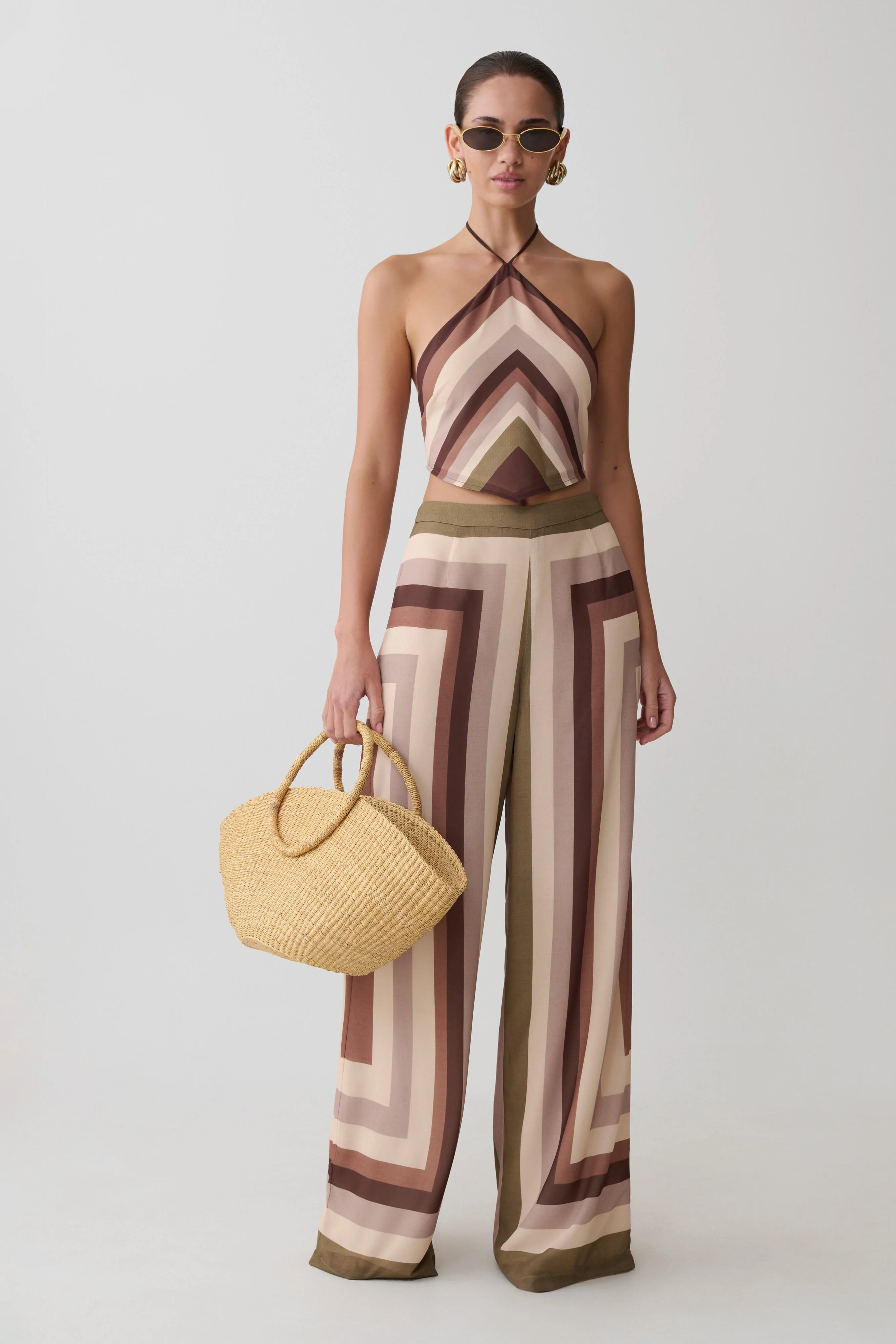 Thea Halter Chiffon Sleeveless Top Multi Stripe