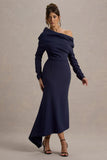 Lou Navy One Shoulder Asymmetric Maxi Dress
