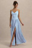 Jonas Powder Blue Plunge Neck Maxi Dress With Cami Straps