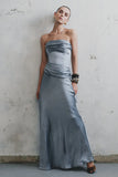 Jasmine Strapless Satin Maxi Dress Frosted Blue