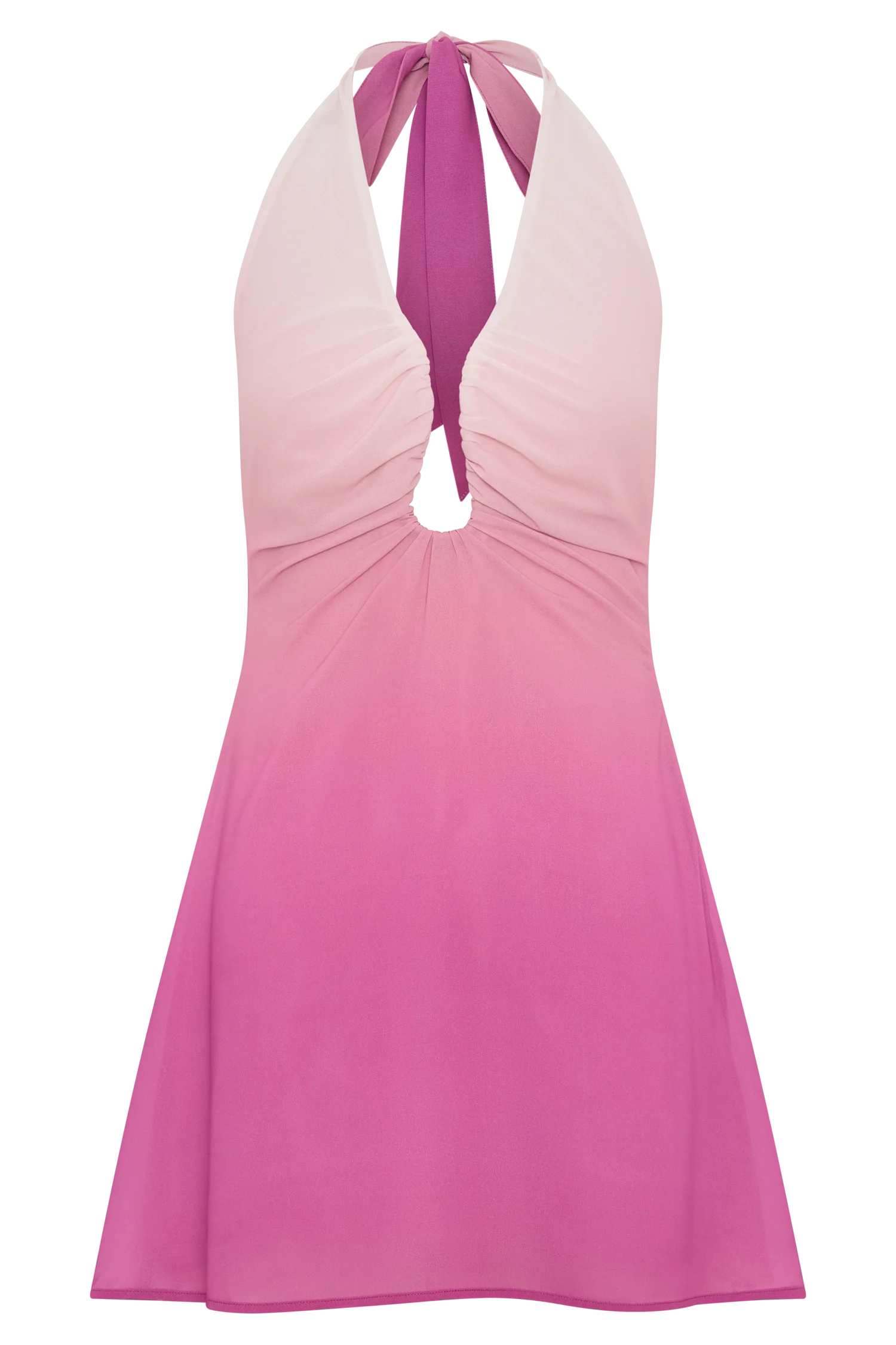 Malakhai Chiffon Halter Mini Dress Ombre Pink