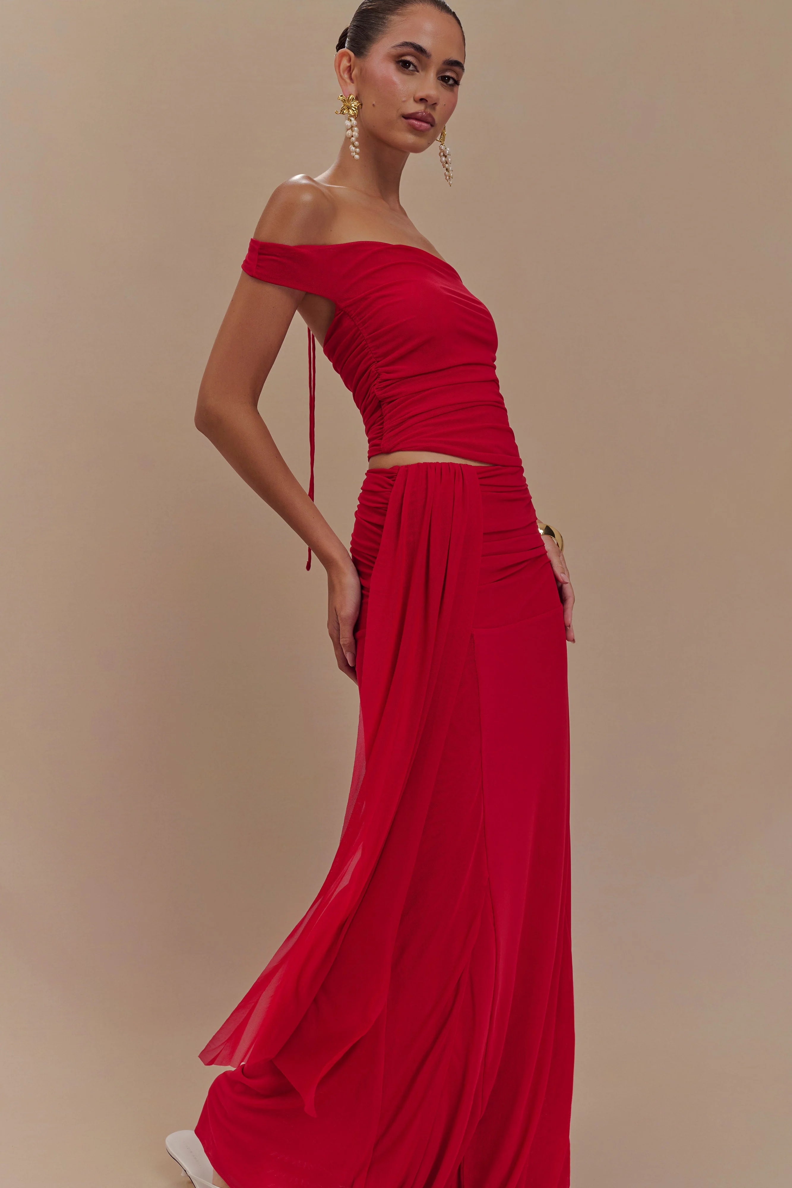 Arna Mesh Maxi Skirt Ruby