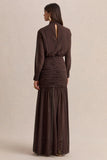 Zella Brown High Neck Maxi Dress With Sheer Skirt