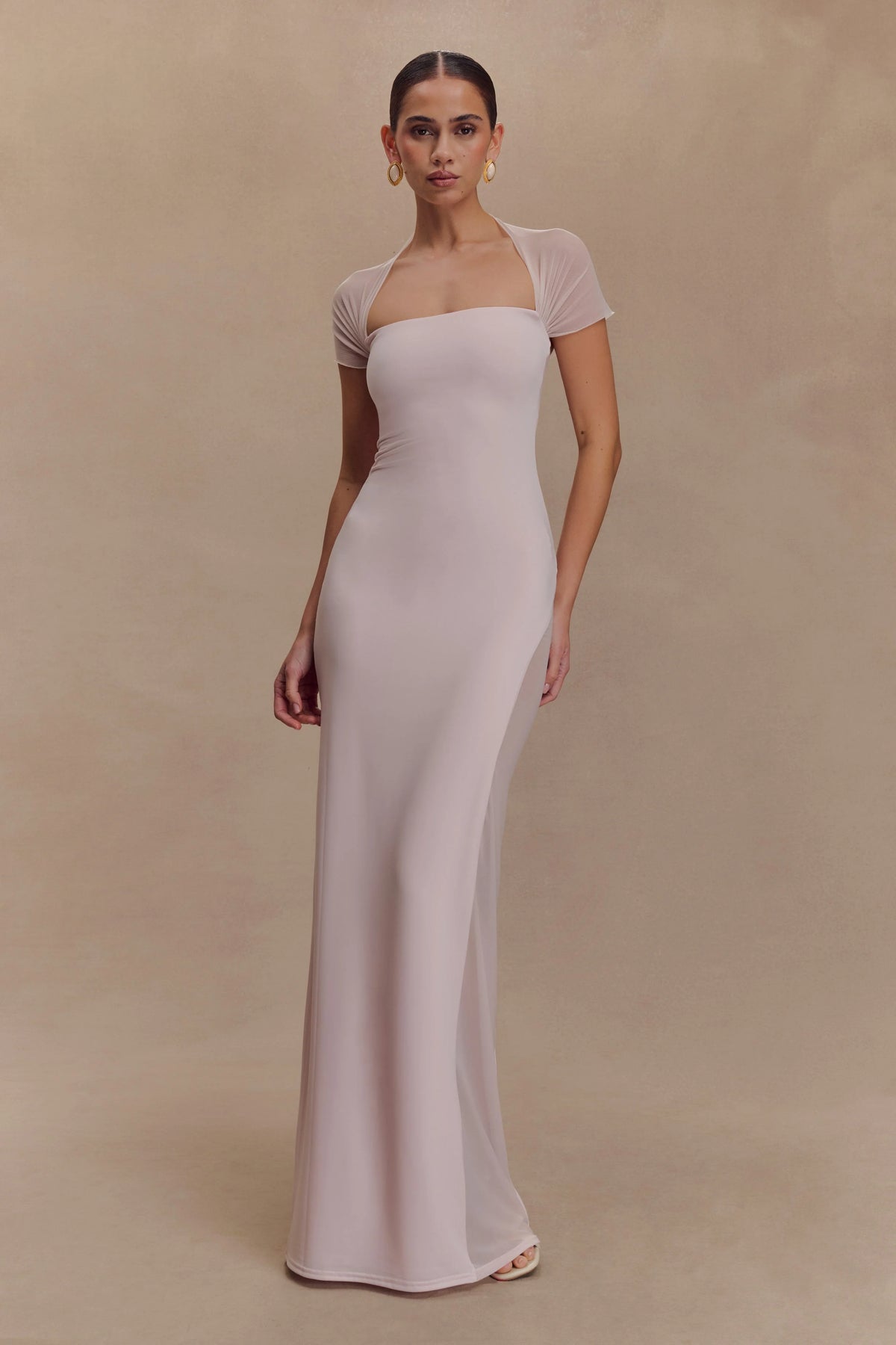 Wyatt Slinky And Mesh Maxi Dress Pale Pink