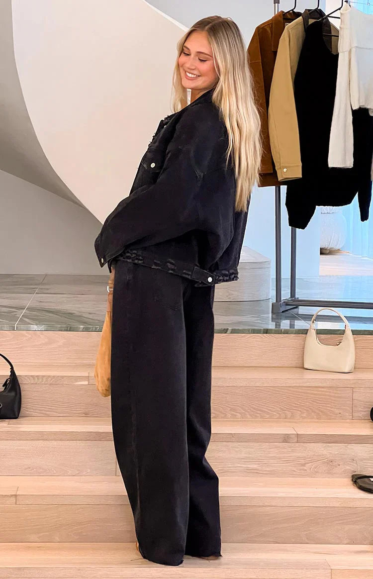 Shes Yours Black Wide Leg Boyfriend Jeans