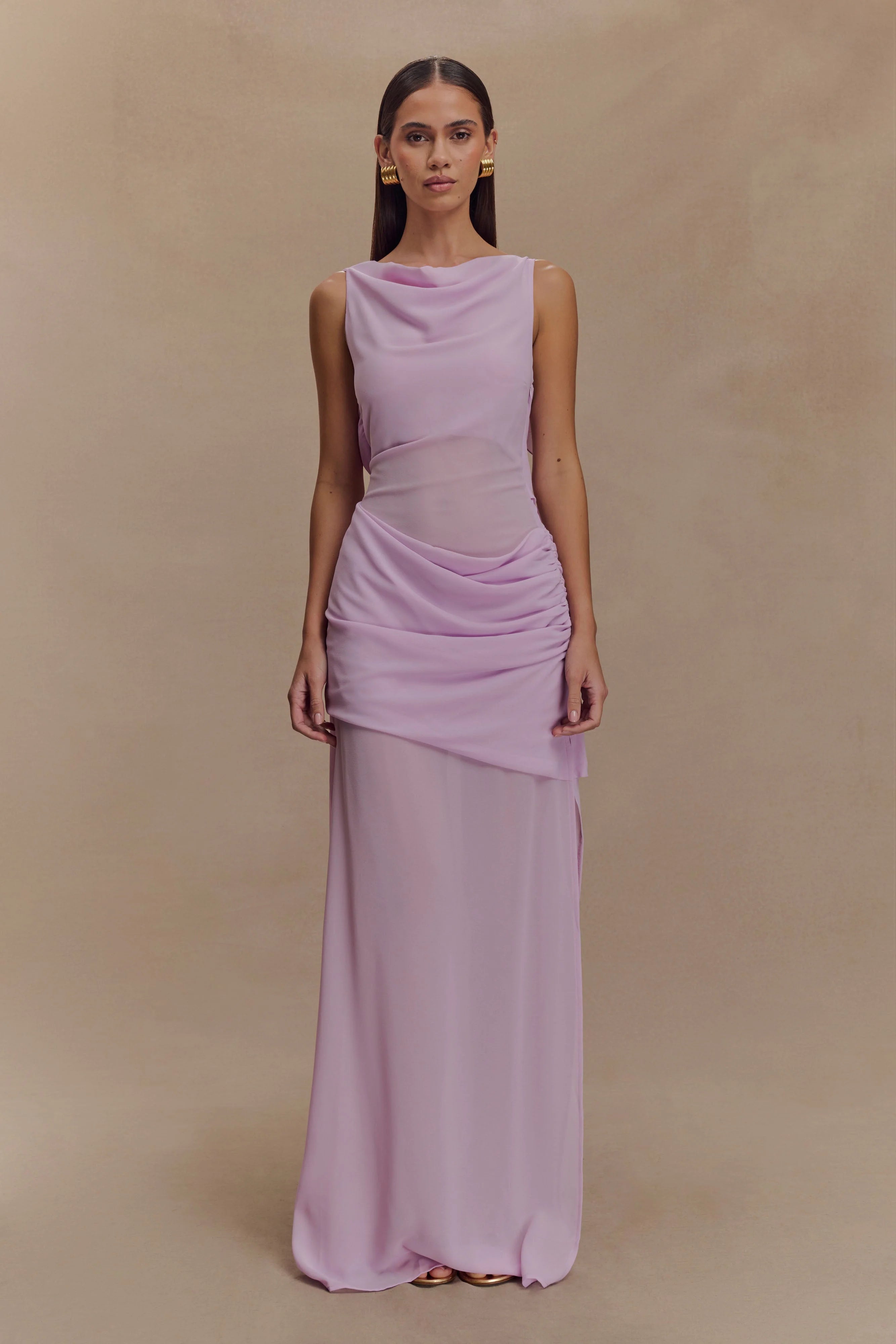 Daria Draped Chiffon Maxi Dress Light Lilac