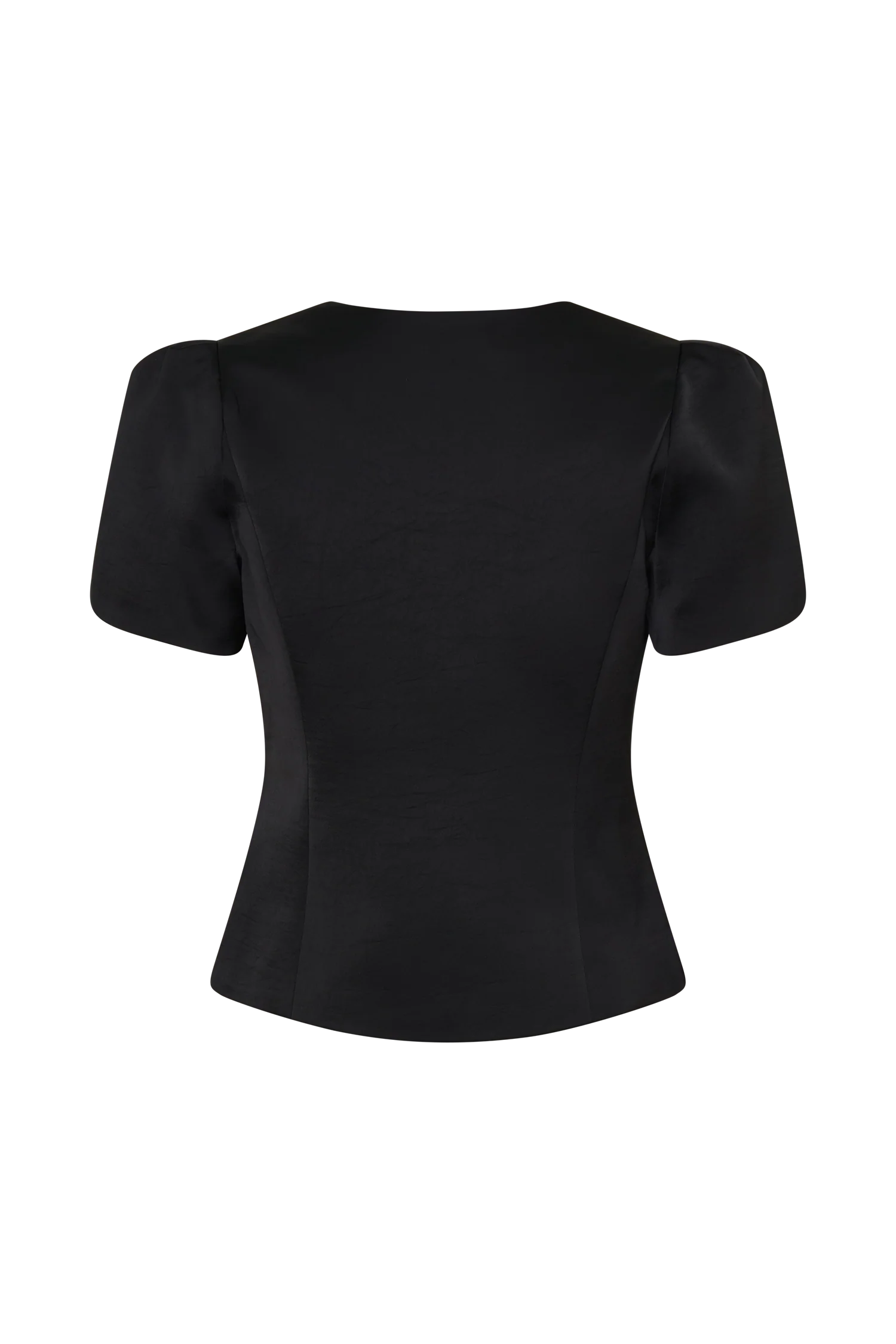 Anne Short Sleeve Satin Top Black