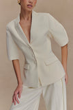 Opal Puff Sleeve Suiting Top Ivory