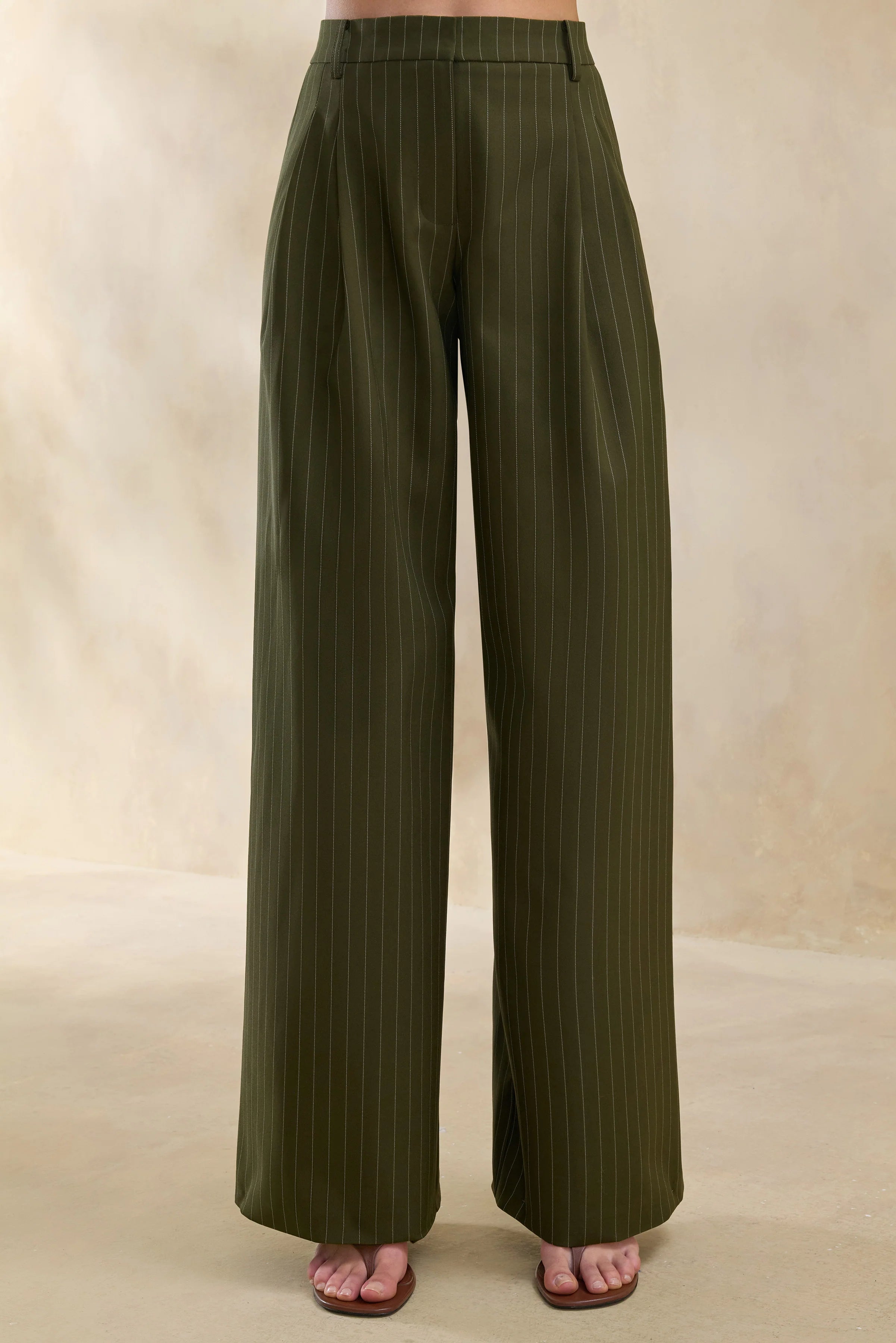Hesper Olive Pinstripe Wide Leg Tailored Trouser