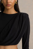 Fluxy Black Long Sleeved Crop Top With Ruched Detailing