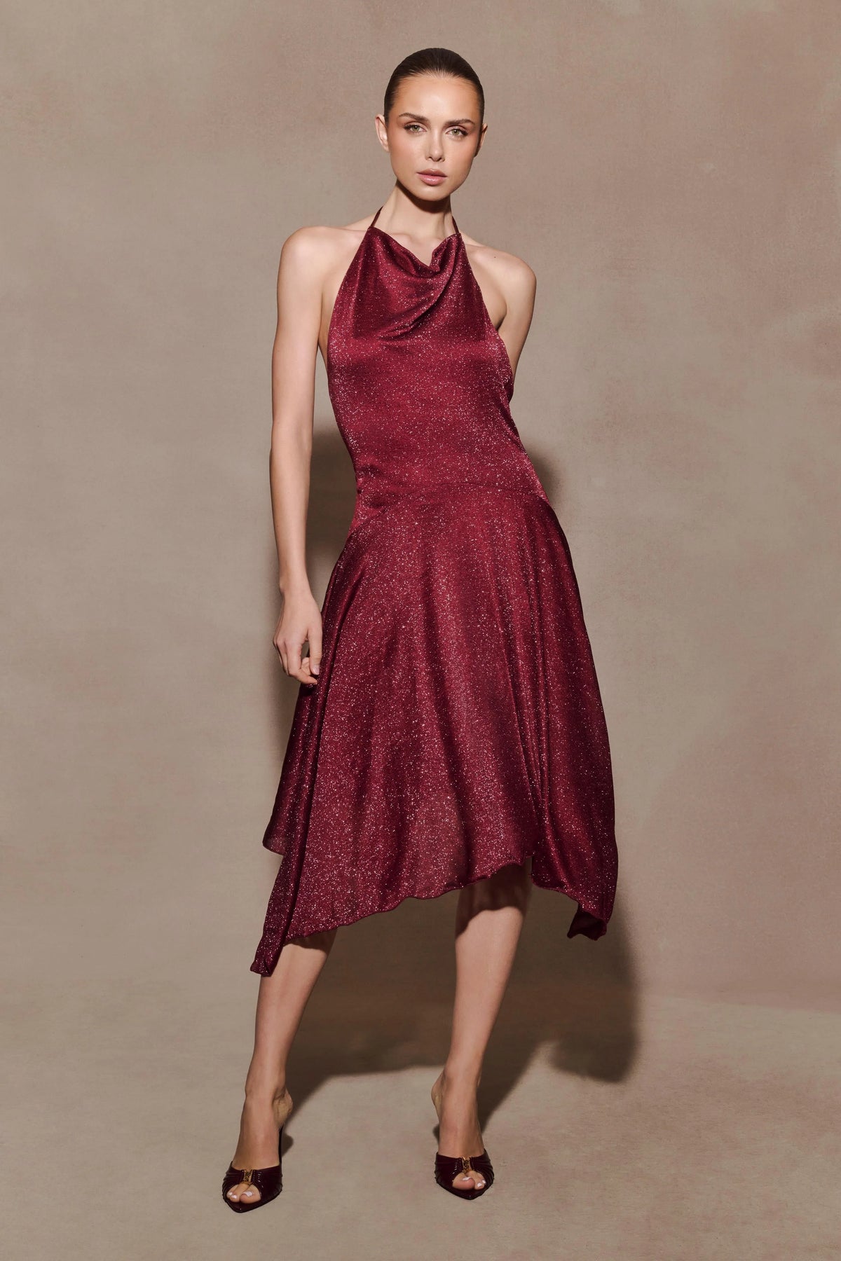 Sylvie Lurex Hankie Midi Dress Wine
