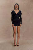 Hayden Long Sleeve Plunge Mini Dress Black