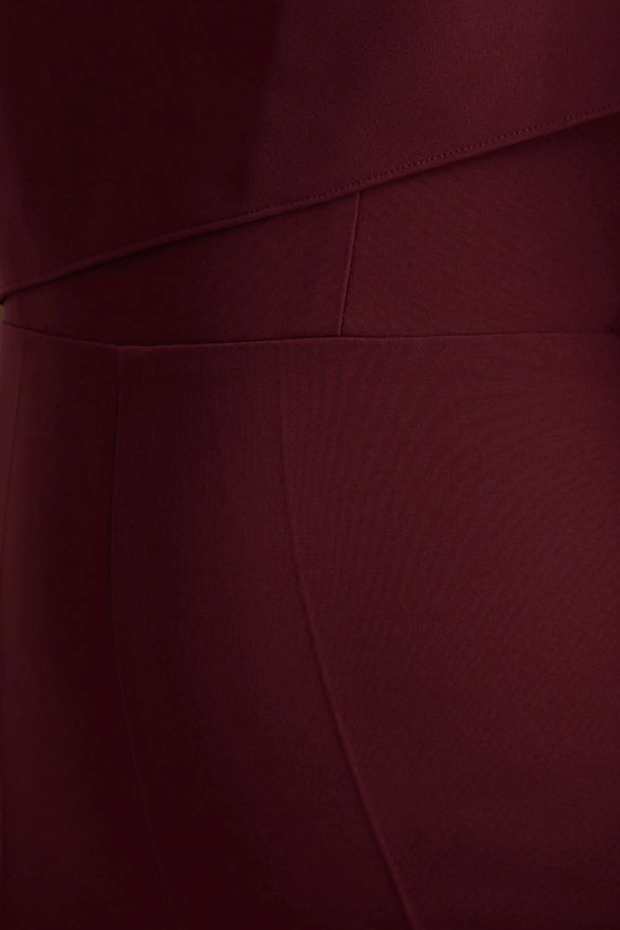 Sorenia Burgundy High Neck Jumpsuit With One Cape Sleeve