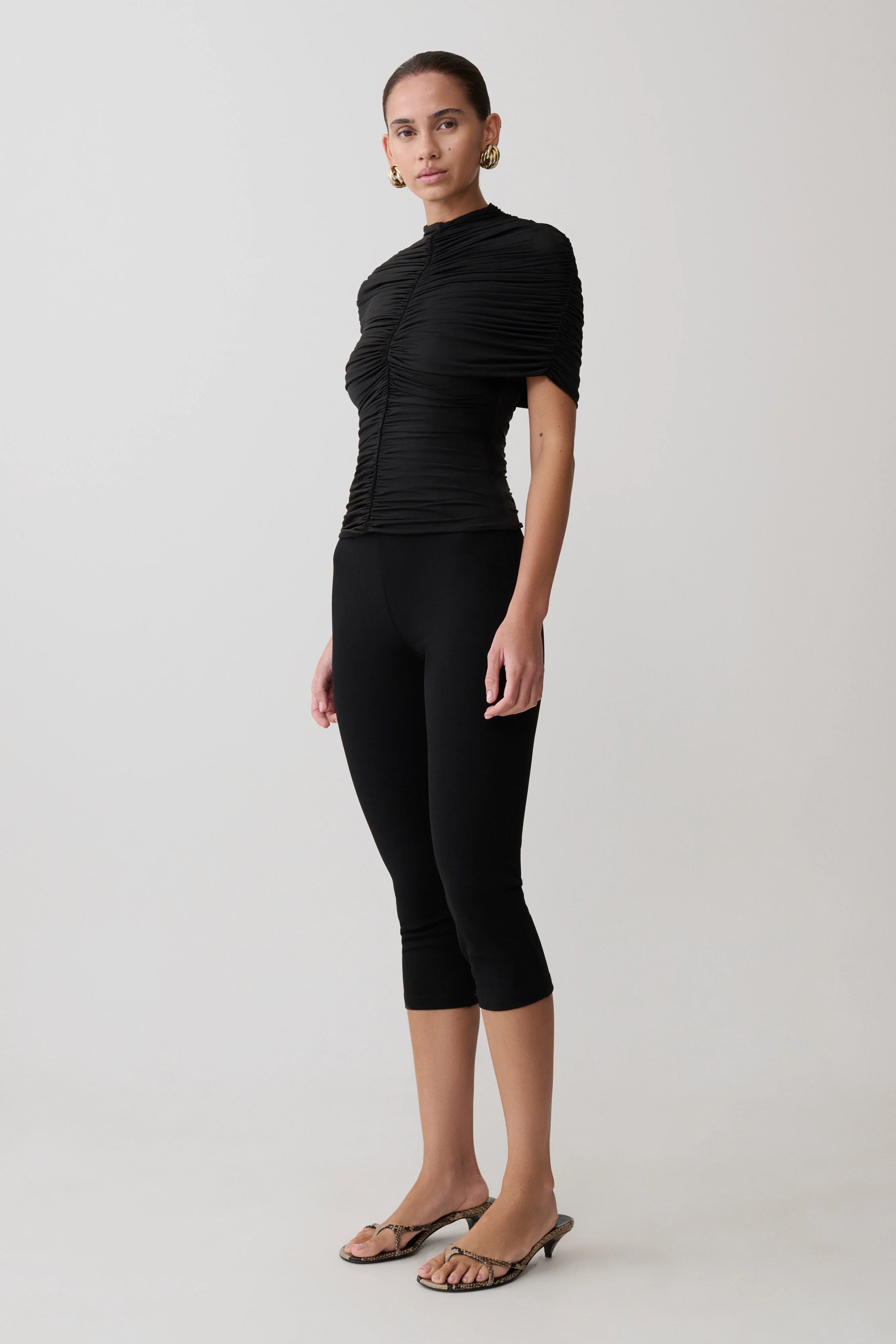 Linh Slinky High Neck Gathered Top Black