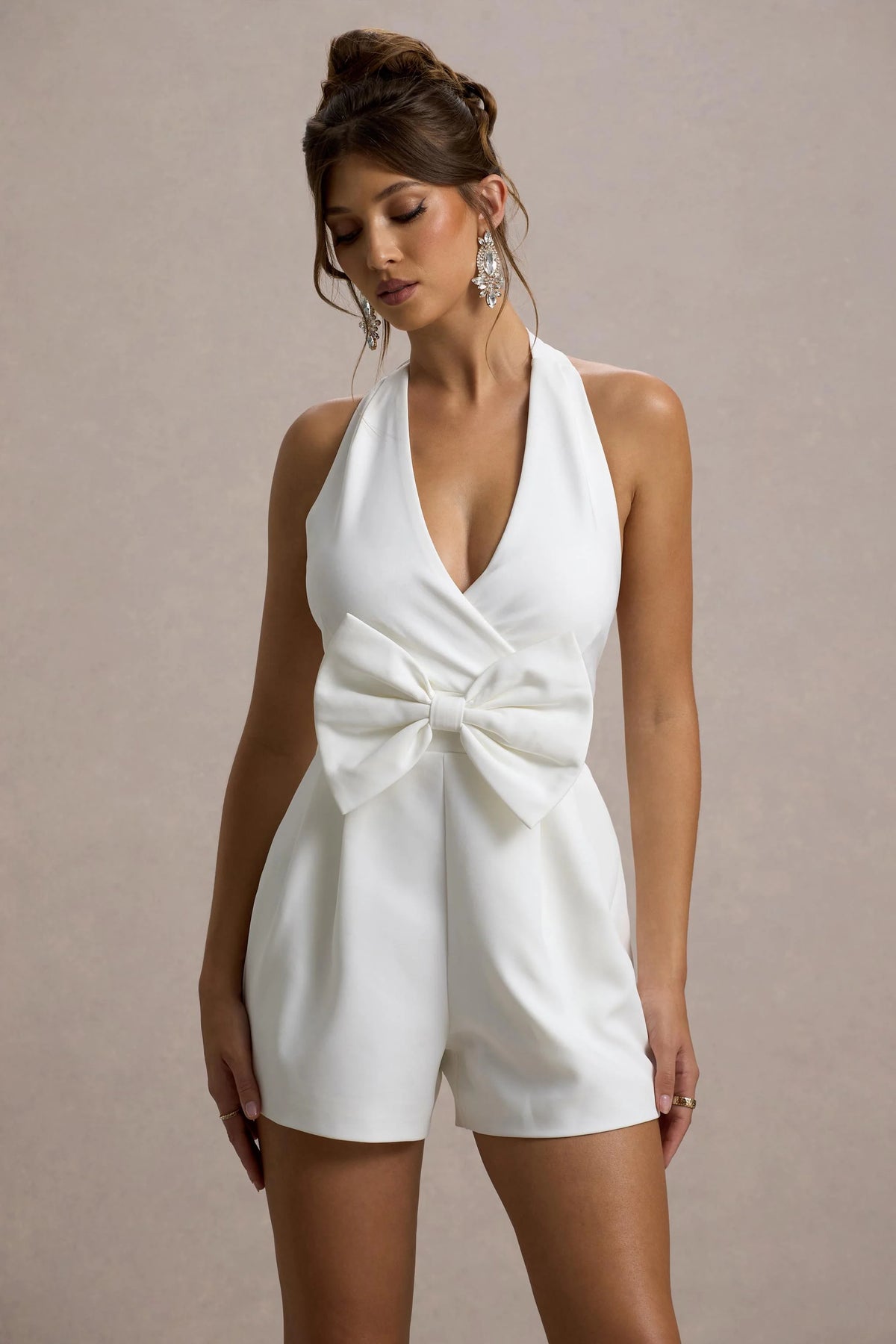Darla White Plunge Neck Playsuit With Bow