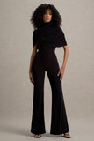 Isoline Black Twist Cape Flared Leg Jumpsuit