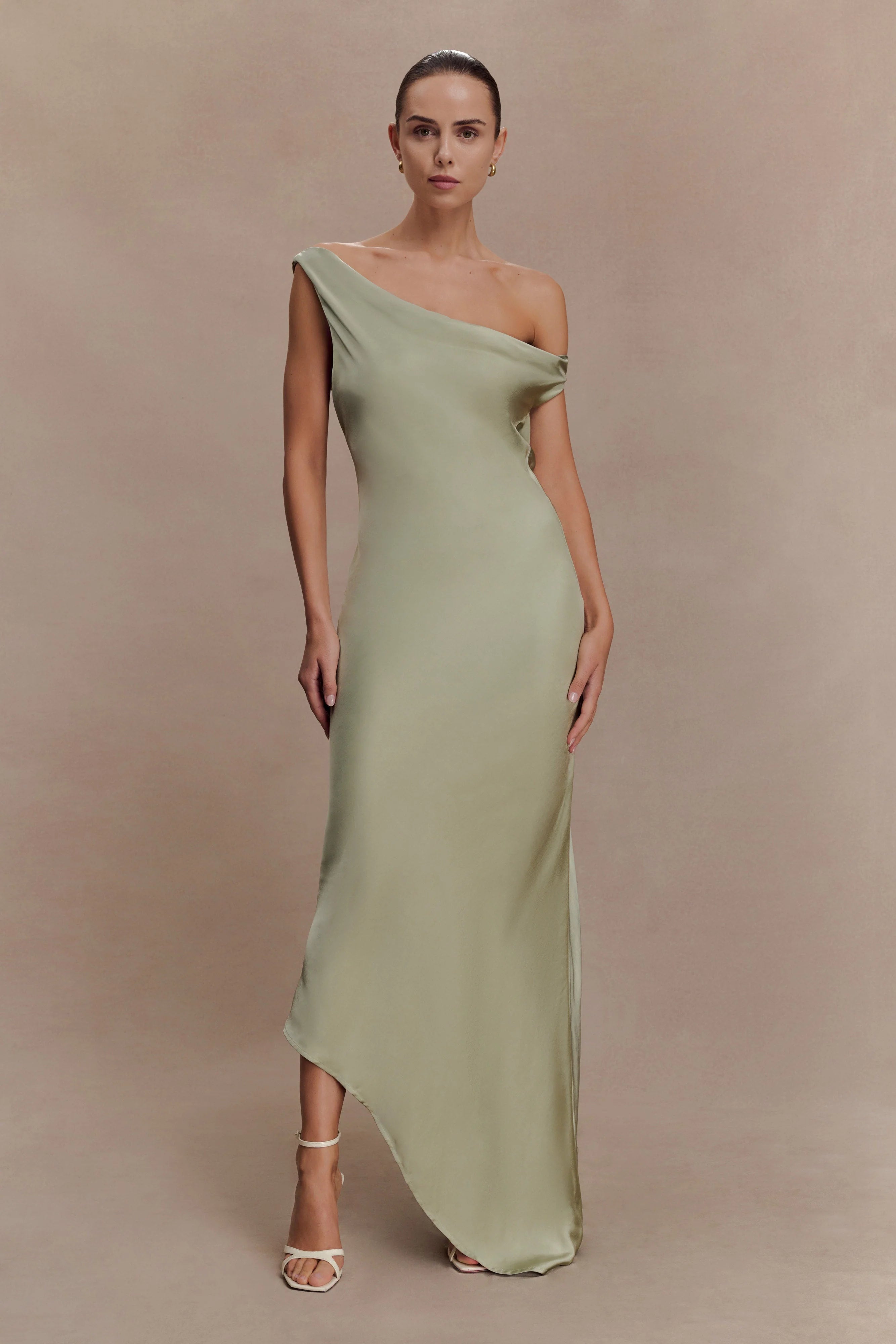 Yvette Slip Maxi Dress With Asymmetrical Hem Sage