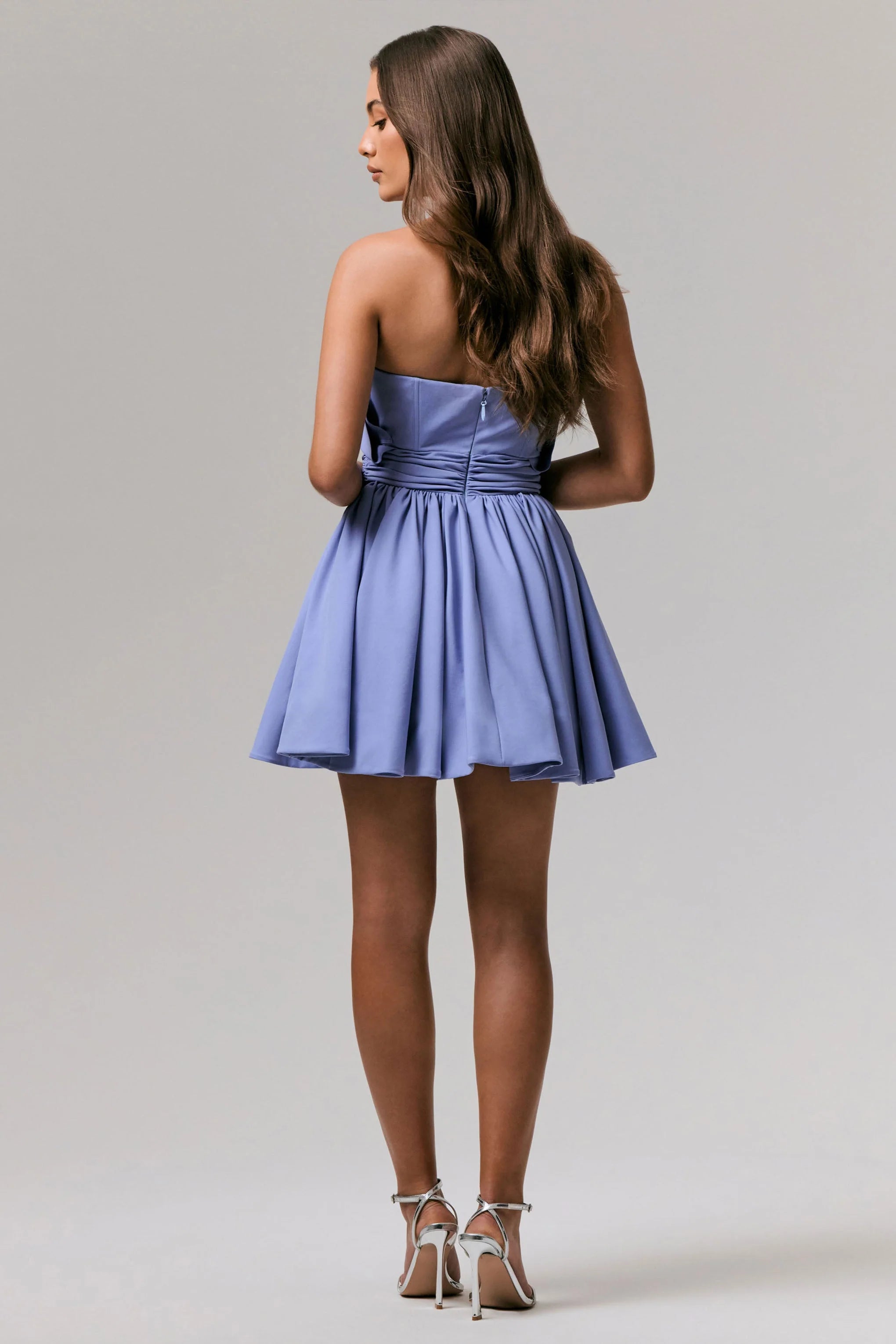 Distinguished Powder Blue Asymmetric Ruffled Mini Dress