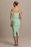 Chandelier Light Green Bardot Maternity Midi Dress With Bow Details
