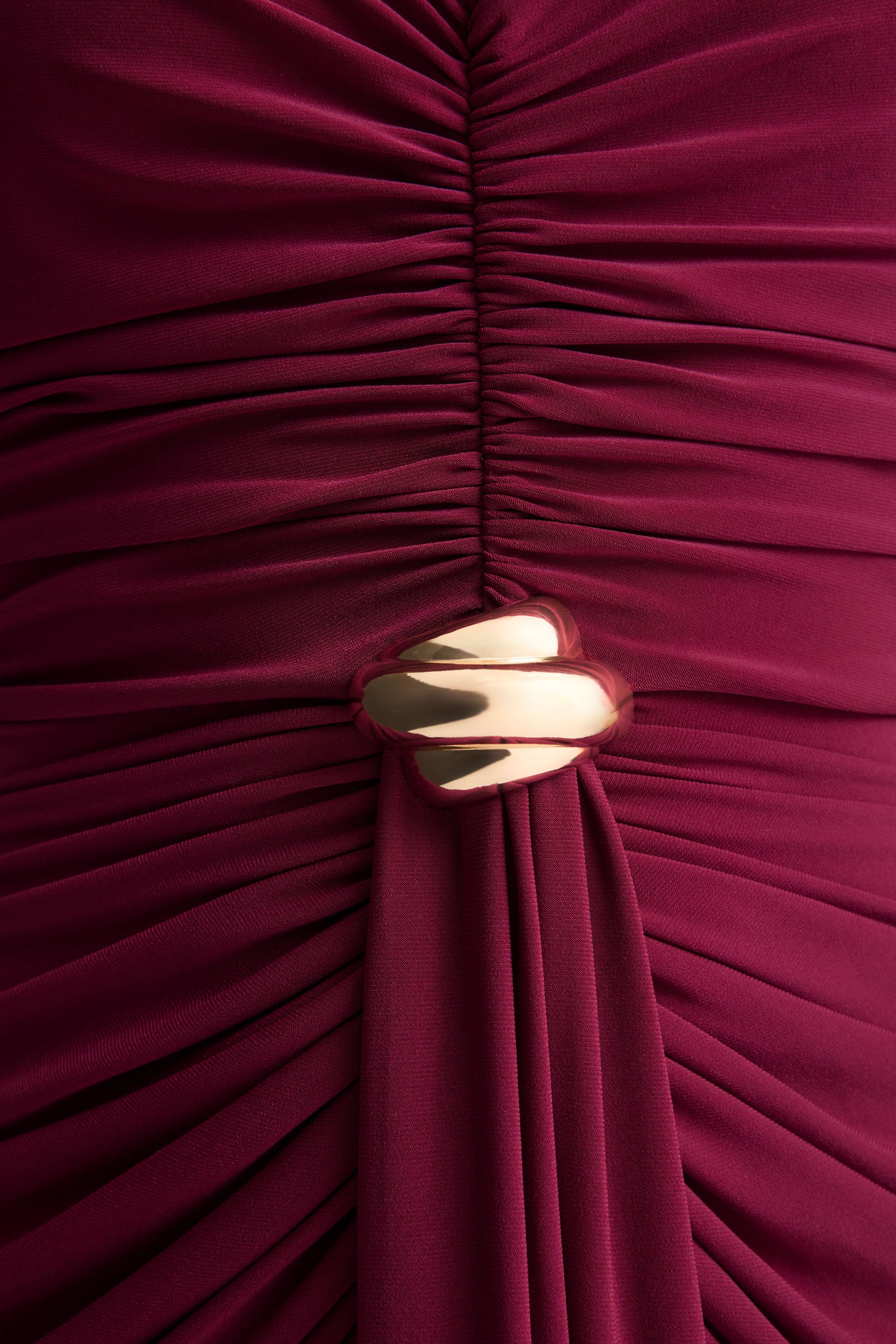 Beverly Burgundy Bandeau Maxi Dress With Gathered Detailing