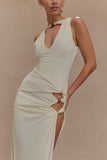 Kaiden Slinky Beaded Maxi Dress Ivory