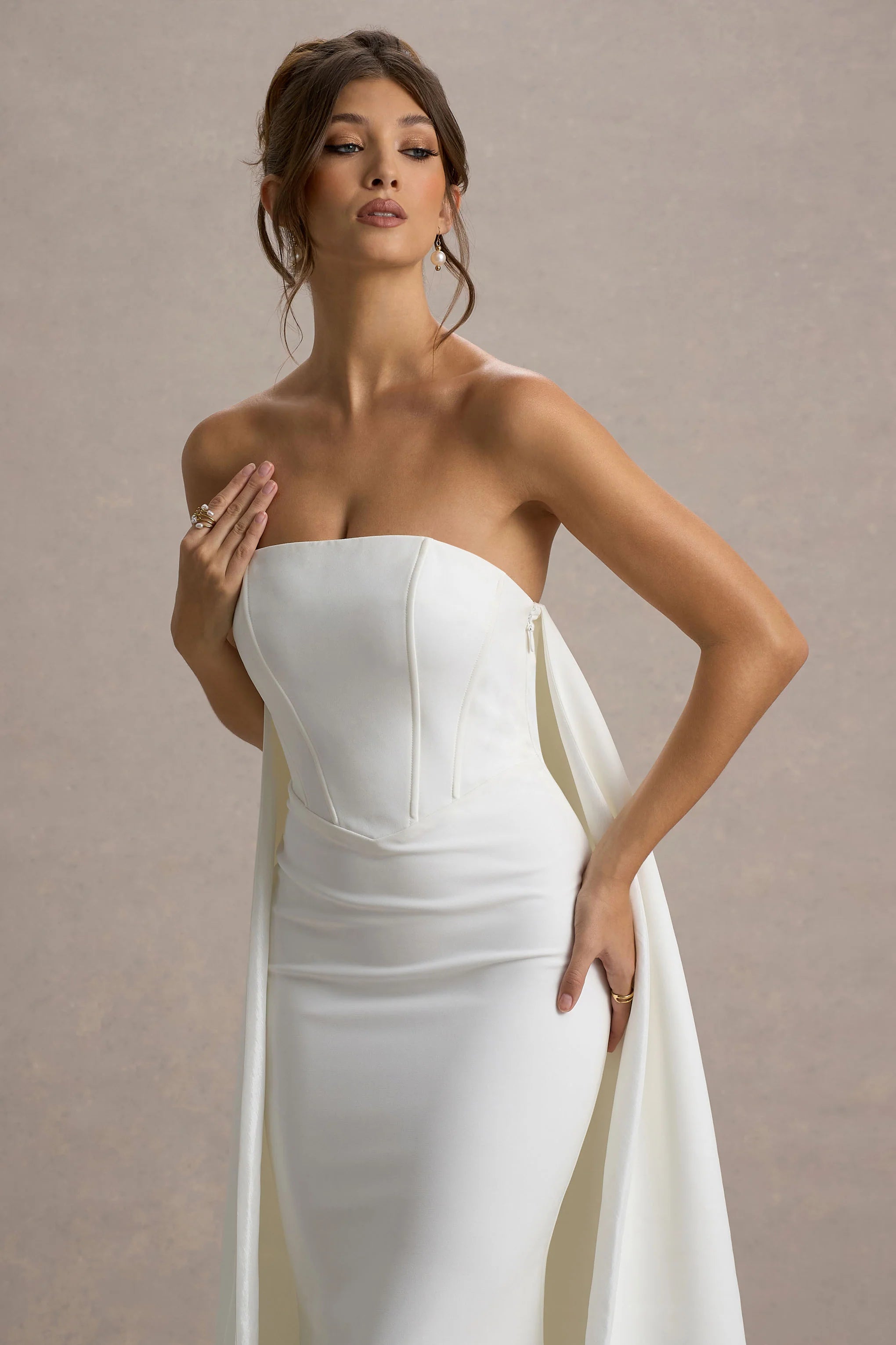 Shes Trouble White Bandeau Maxi Dress With Cape