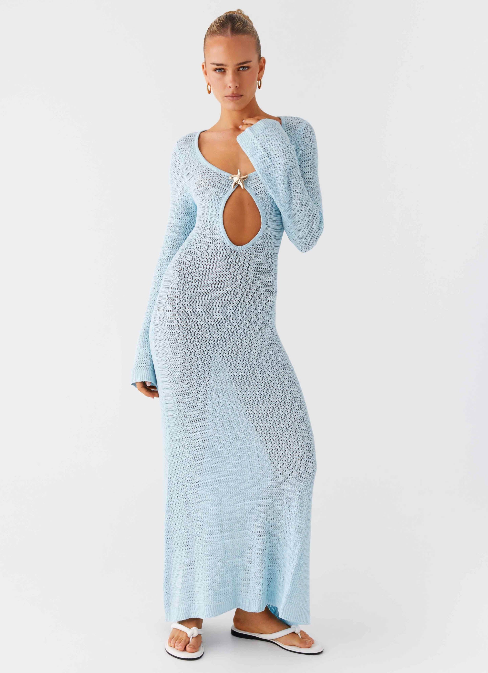 Seascape Crochet Maxi Dress Blue