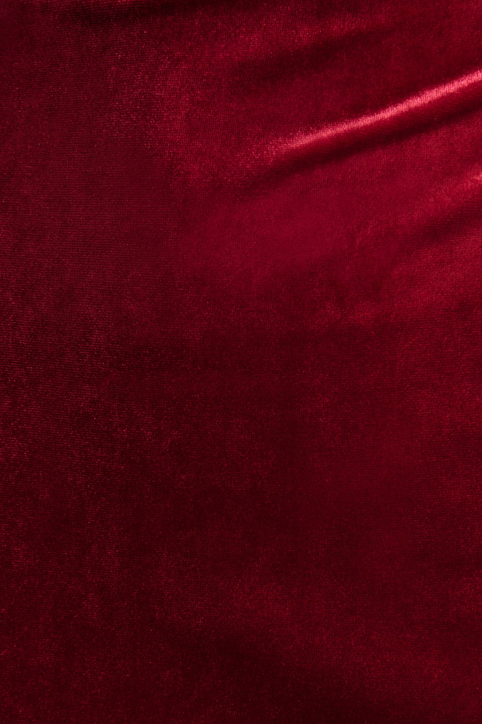 Nivina Red Velvet High Neck Midi Dress With Cap Sleeves