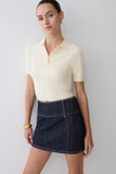 Loraine Mid Rise Denim Mini Skirt Indigo Pinstripe