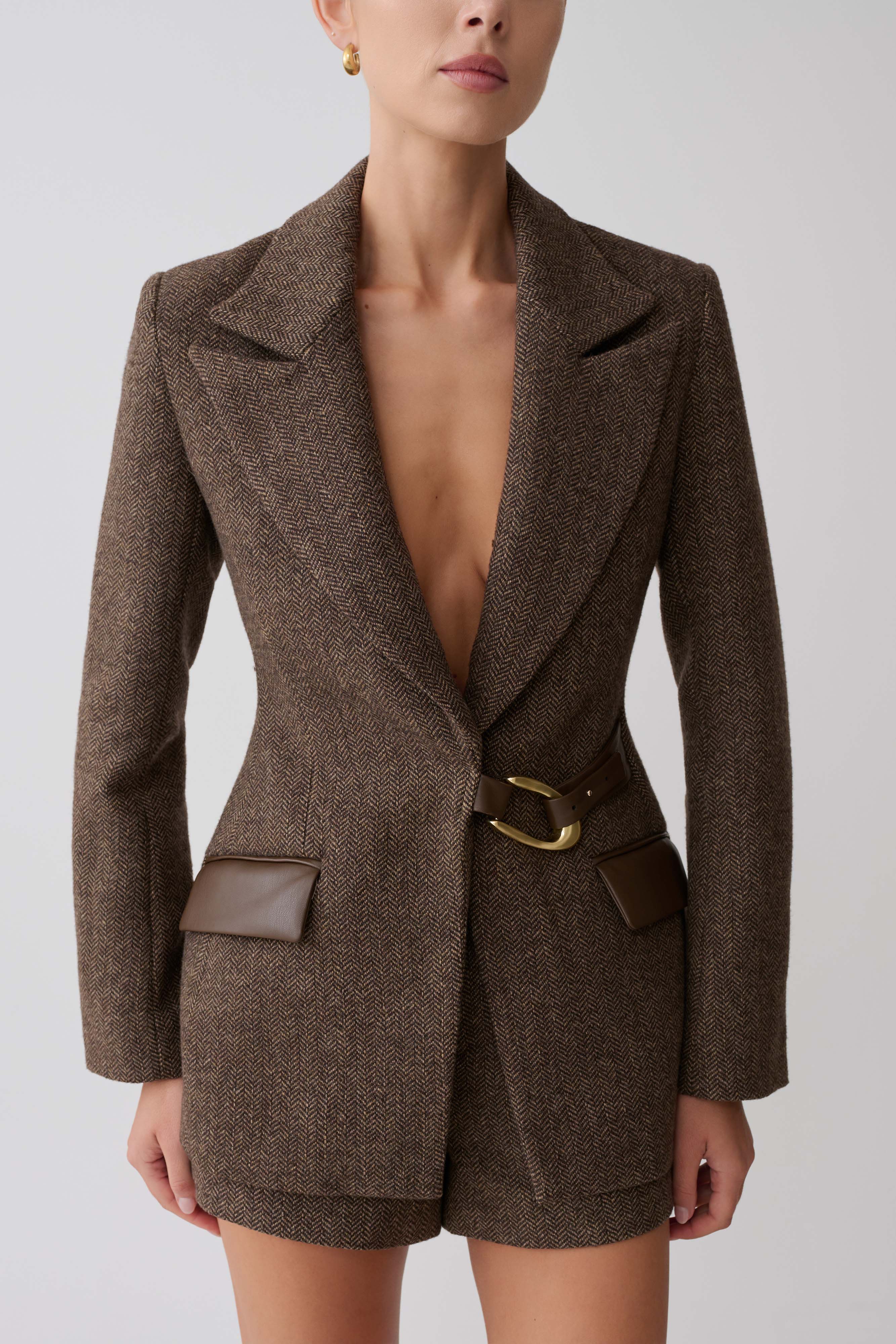Romy Structured Blazer With Hardware Herringbone