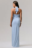 Shooting Star Powder Blue Plunge Neck Wrap Maxi Dress With Waist Detail