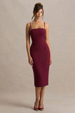 Baylor Burgundy Midi Dress With Removable Cape