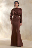 Elaria Brown Satin Maxi Skirt