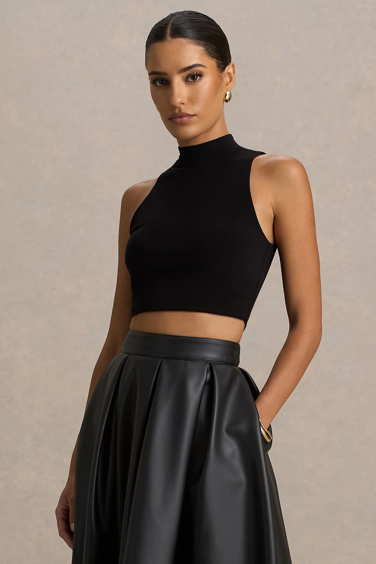 Sian Black High Neck Crop Top