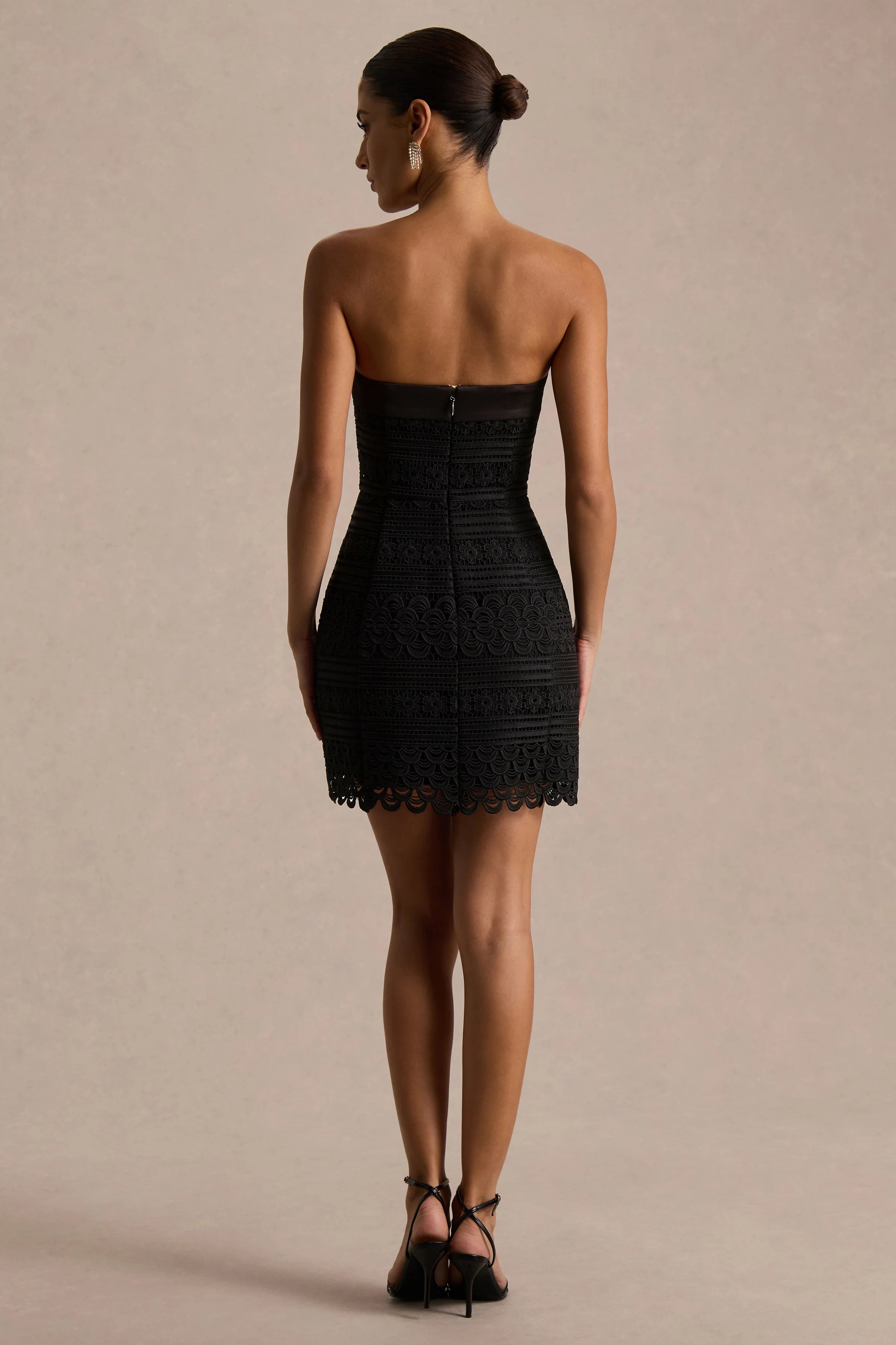 Kerry Black Lace Bandeau Mini Dress With Bow Detail
