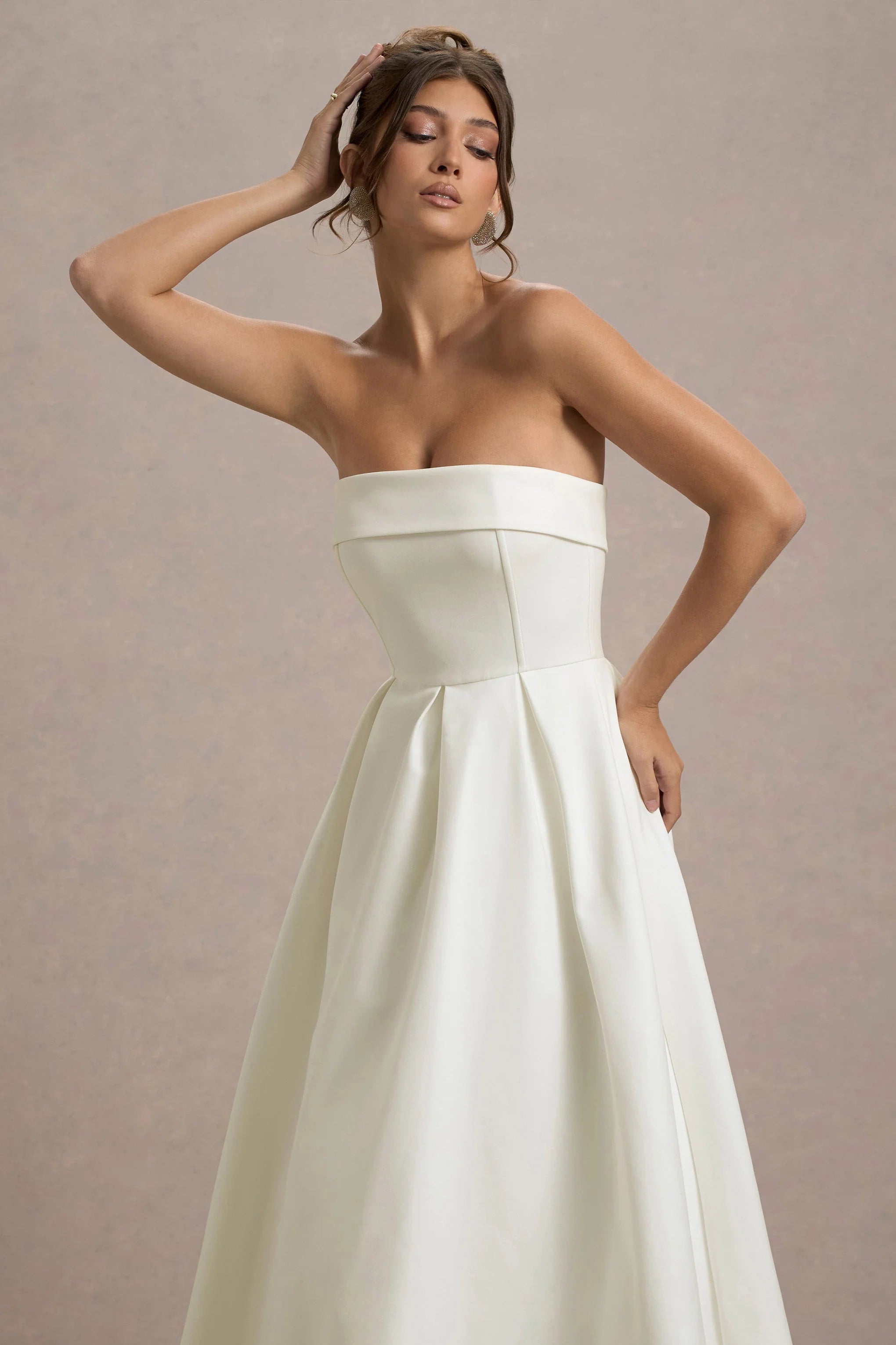 Annalise Ecru Bandeau Skater Midi Dress