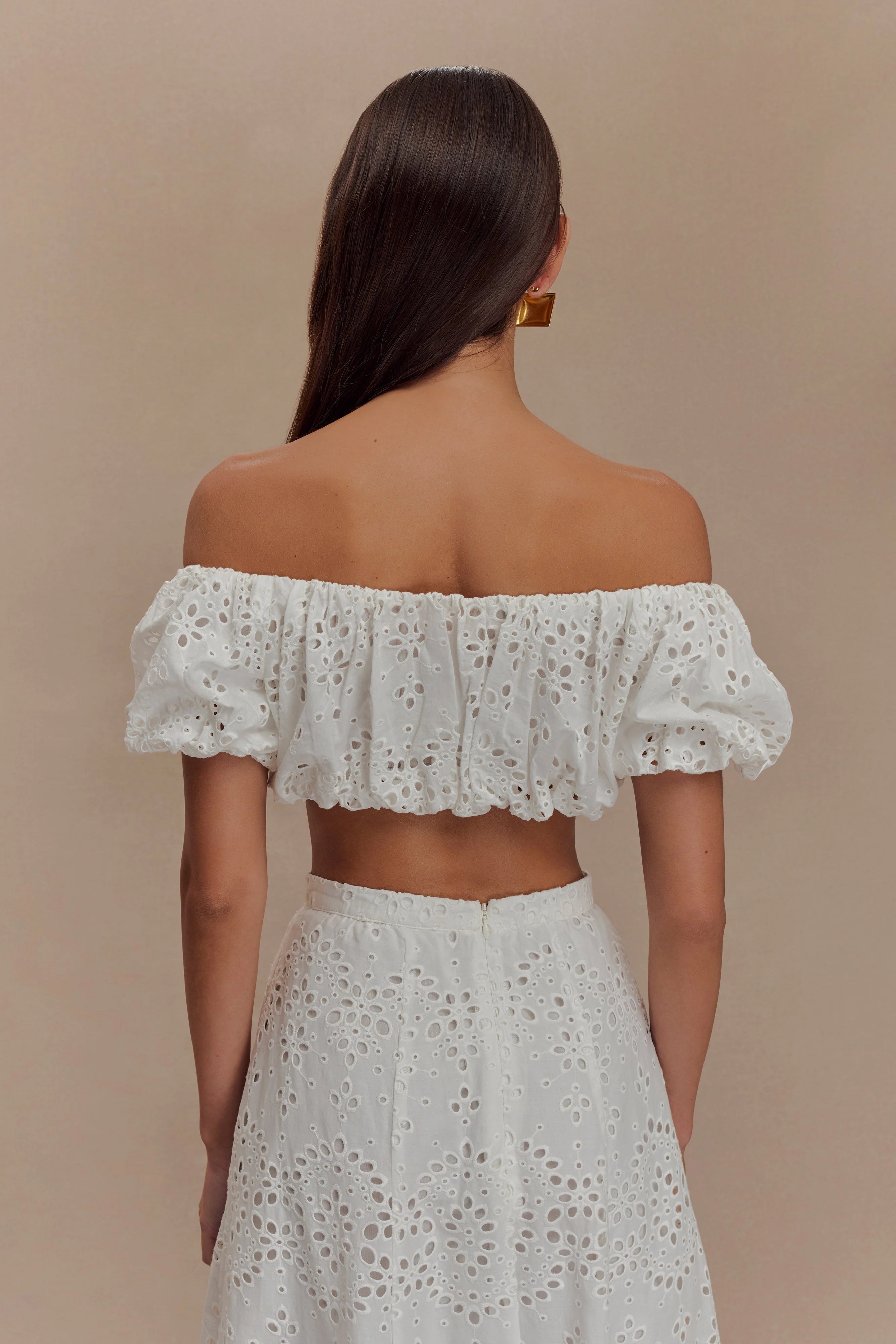 Autumn Off Shoulder Broderie Top White