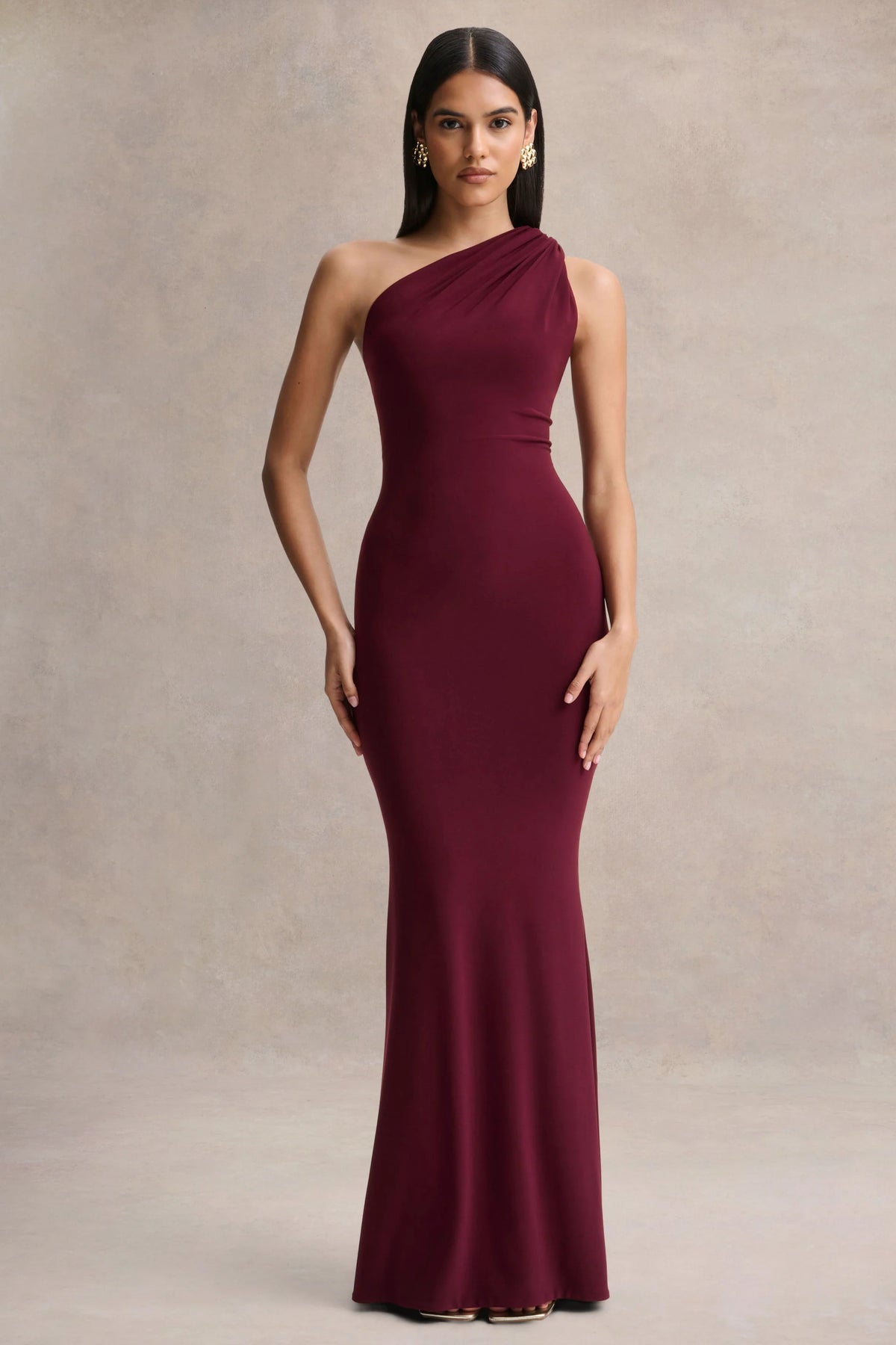 Ottilie Burgundy Asymmetric Neck Maxi Dress